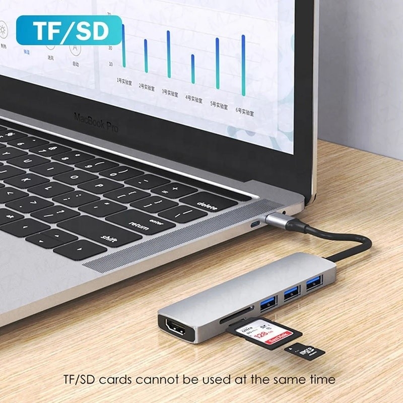 6-in-1 Multiport Laptop Docking Station با 4K HD HDMI HDTV USB 3.0 SD TF کارت خوان