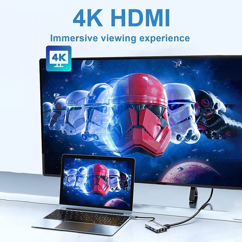 آداپتور 12 در 1 USB C OEM Multiport Hub با 4K HDMI USB 3.0 RJ45 Lan Ethernet