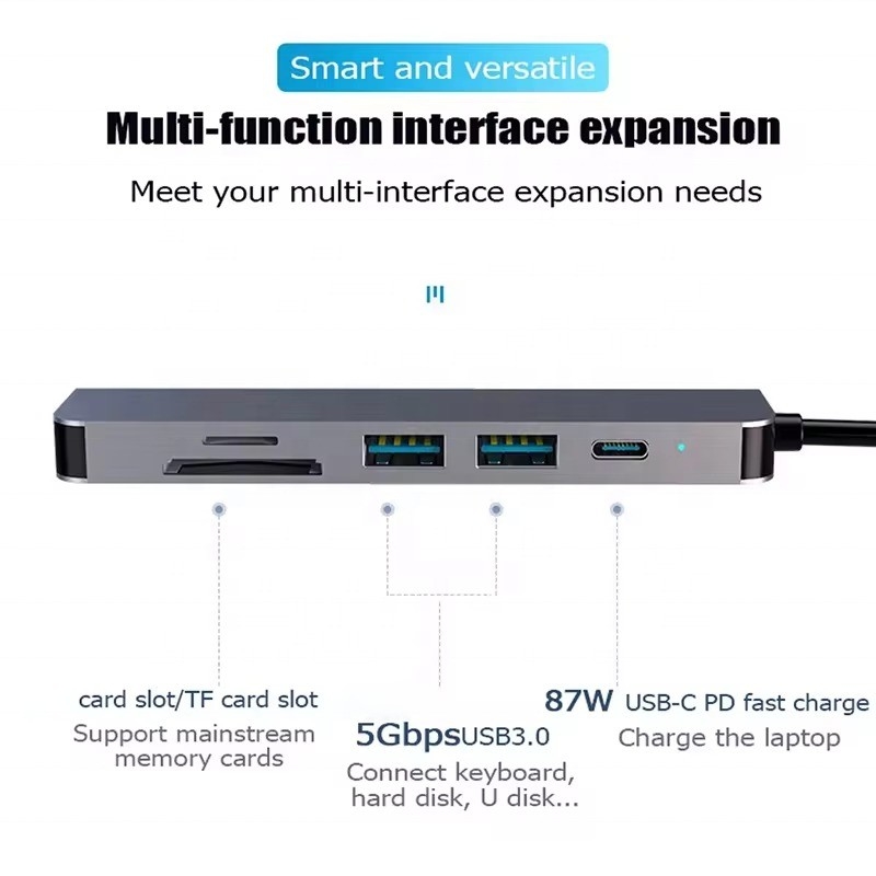 هاب ایستگاه اتصال USB 3.1 با خواننده کارت SD 4K HDMI USB3.0 TF و شارژ PD 87W