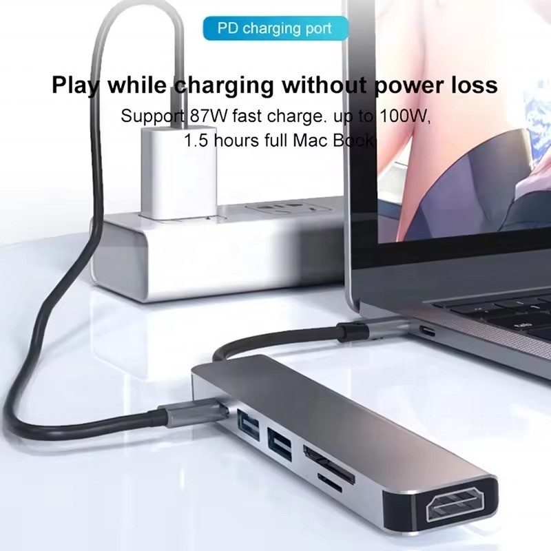 هاب ایستگاه اتصال USB 3.1 با خواننده کارت SD 4K HDMI USB3.0 TF و شارژ PD 87W