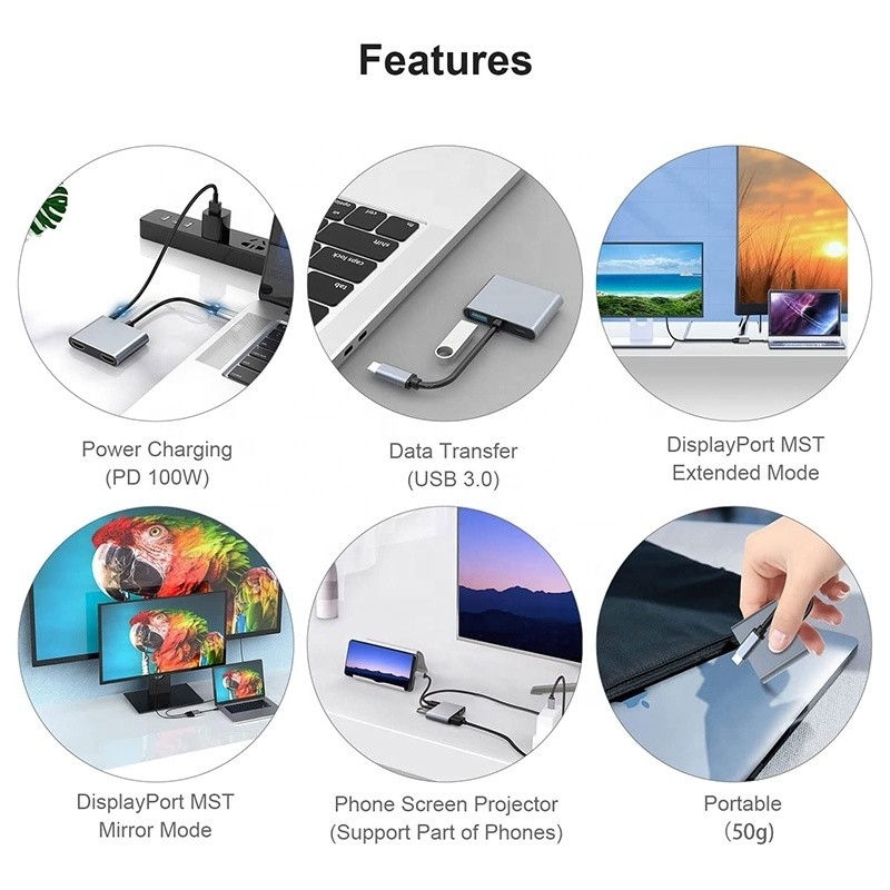 4-در-1 USB C به دو 4K HDMI MST آداپتور برای شارژ انتقال داده و خروجی ویدیو