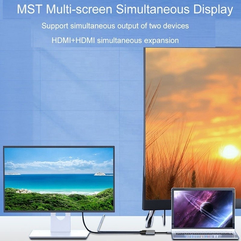 4-در-1 USB C به دو 4K HDMI MST آداپتور برای شارژ انتقال داده و خروجی ویدیو