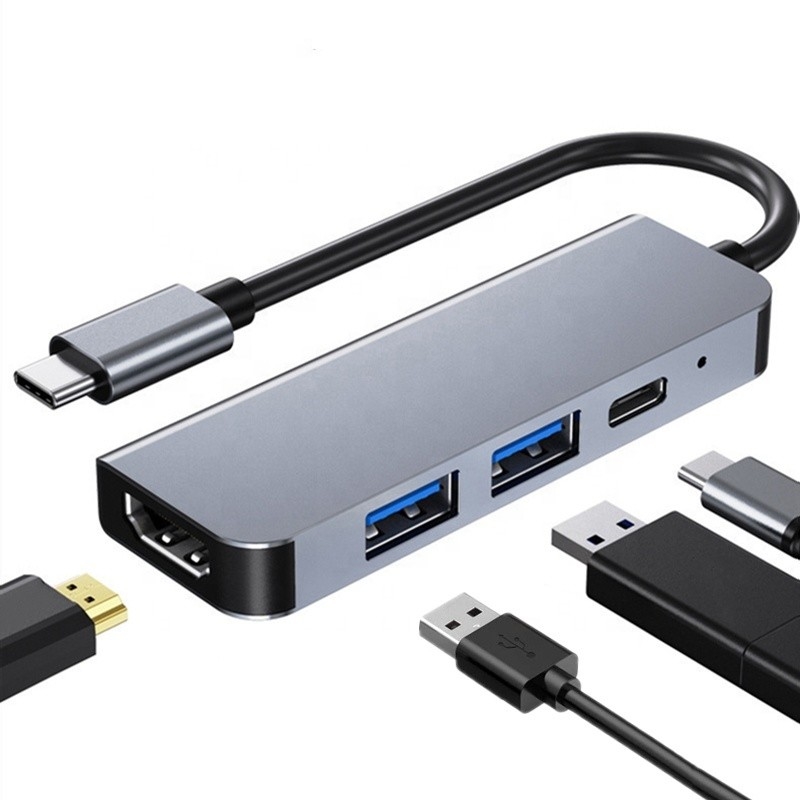 4K HDMI سازگار نوع C به USB C هاب آداپتور با 2 USB3.0 و PD پورت شارژ