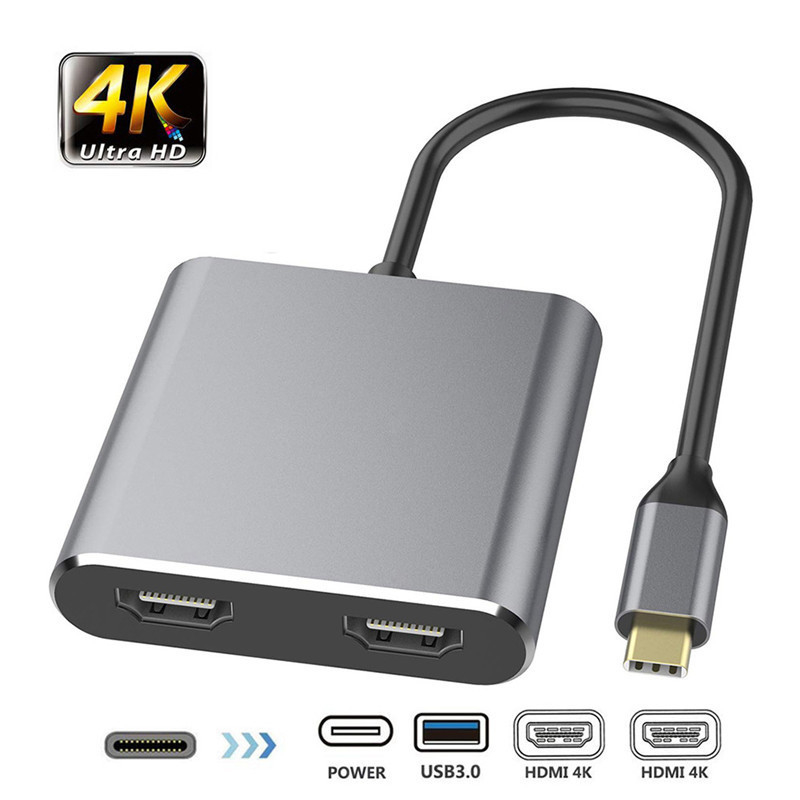 ایستگاه اتصال 4 در 1 با 2 پورت دوگانه 4K HDMI و USB-C Type-C به دو آداپتور HDMI