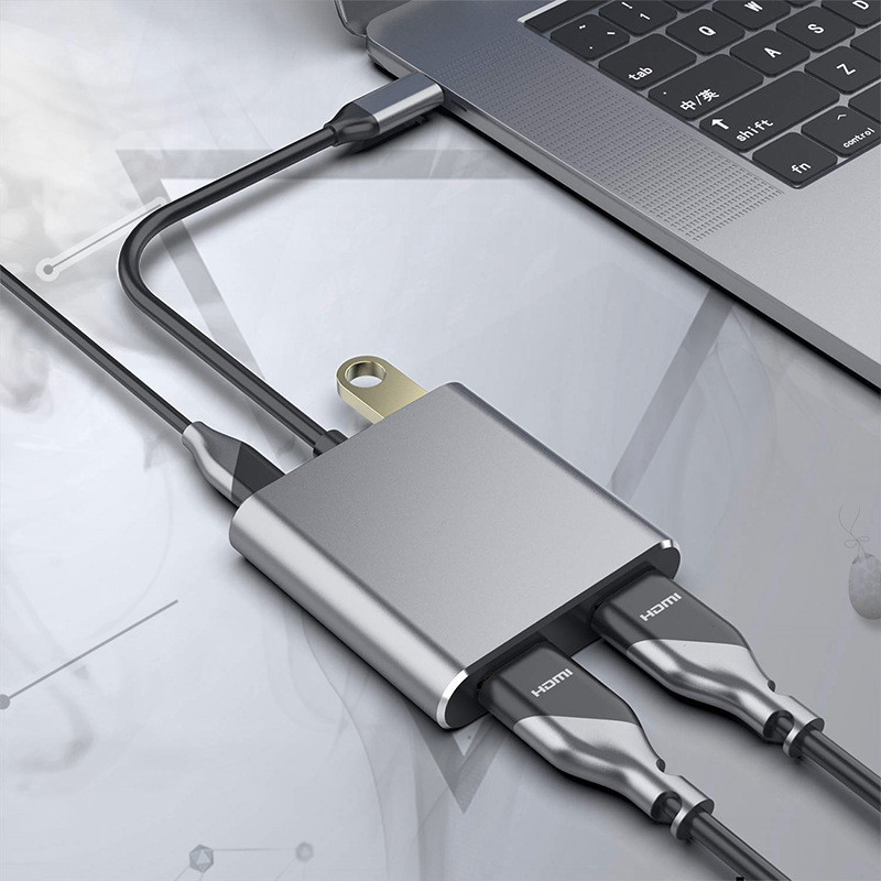 ایستگاه اتصال 4 در 1 با 2 پورت دوگانه 4K HDMI و USB-C Type-C به دو آداپتور HDMI