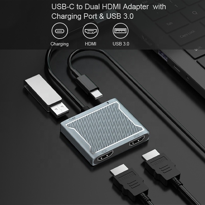 USB C Type C Interface Connector دو HDMI Adapter 4K 4 در 1 USB 3.0 هاب برای لپ تاپ