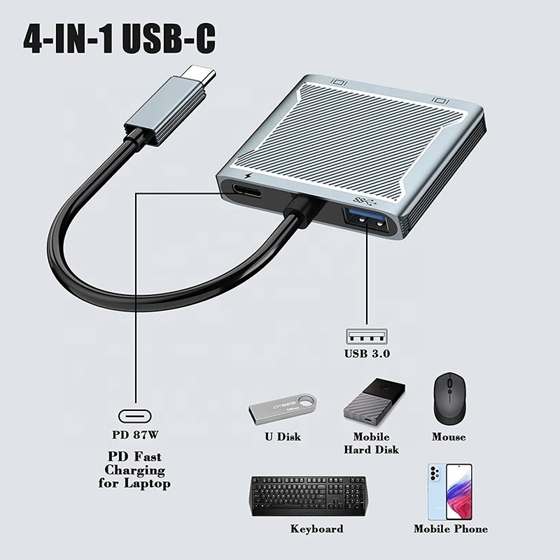 USB C Type C Interface Connector دو HDMI Adapter 4K 4 در 1 USB 3.0 هاب برای لپ تاپ