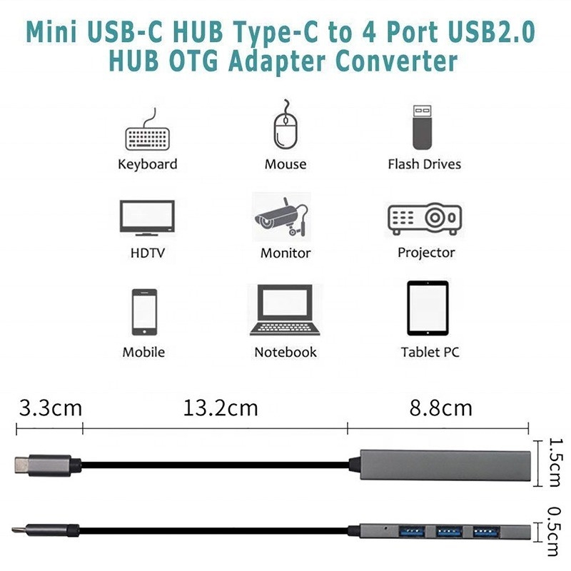 نوع C رابط 4 در 1 4 پورت هاب نوع C OTG به USB 3.0 2.0 آداپتور آلیومینیوم