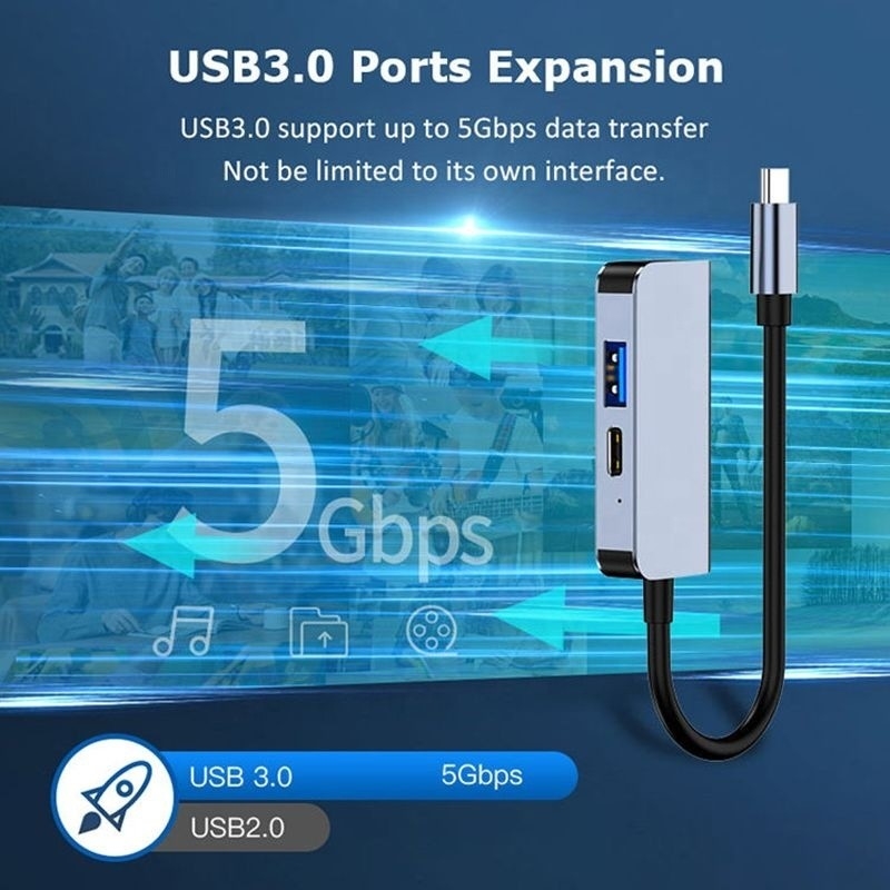 USB 3.1/USB Type-C Hub Adapter Docking Station با 4K HDMI USB3.0 USB 3.0 نوع C PD