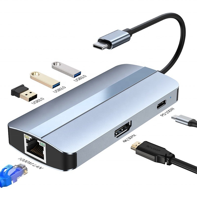 آداپتور 12 در 1 USB C OEM Multiport Hub با 4K HDMI USB 3.0 RJ45 Lan Ethernet