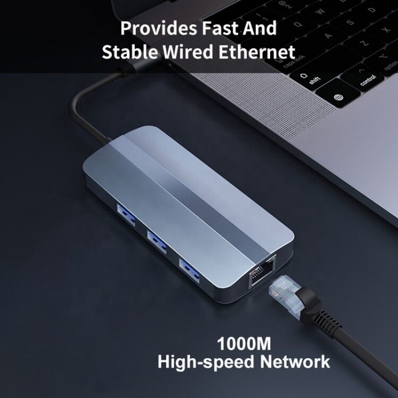 6 در 1 USB A Hub 4K HDMI USB3.0 RJ45 1000Mbps آداپتور شارژ PD