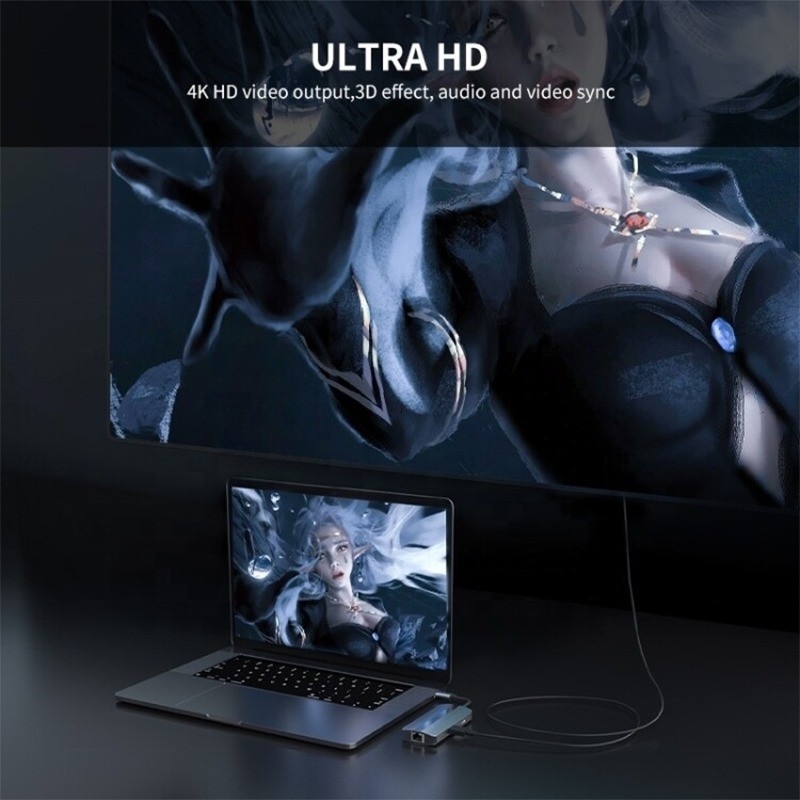 6 در 1 USB A Hub 4K HDMI USB3.0 RJ45 1000Mbps آداپتور شارژ PD