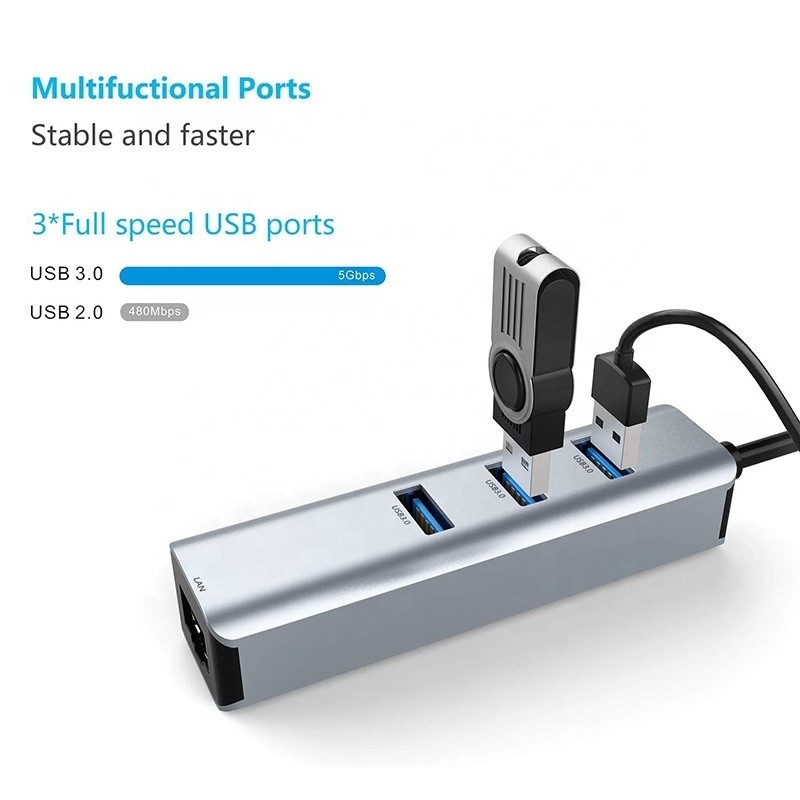USB 3.0 به 6 پورت USB هاب و 1000Mbps ادیپتر اترنت برای سازگاری مرد و زن