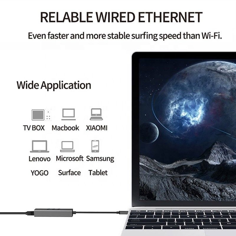 هاب USB3.0 خاکستری و آداپتور LAN RJ45 با 3 پورت USB کارت شبکه گیگابیت اترنت