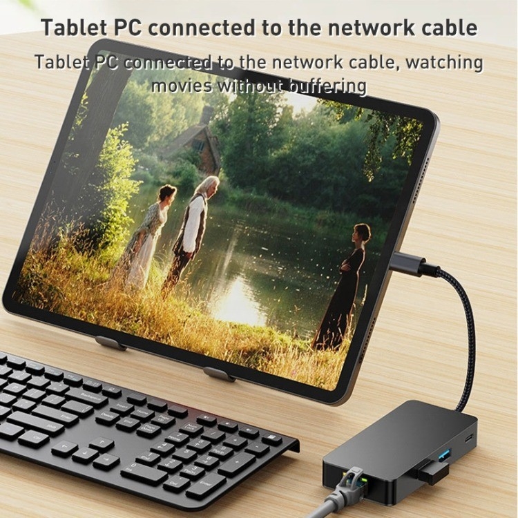 آداپتور چند پورت 8 در 1 USB-C Hub با HDMI 3 USB3.0 RJ45 و خروجی PD 5-8 پورت