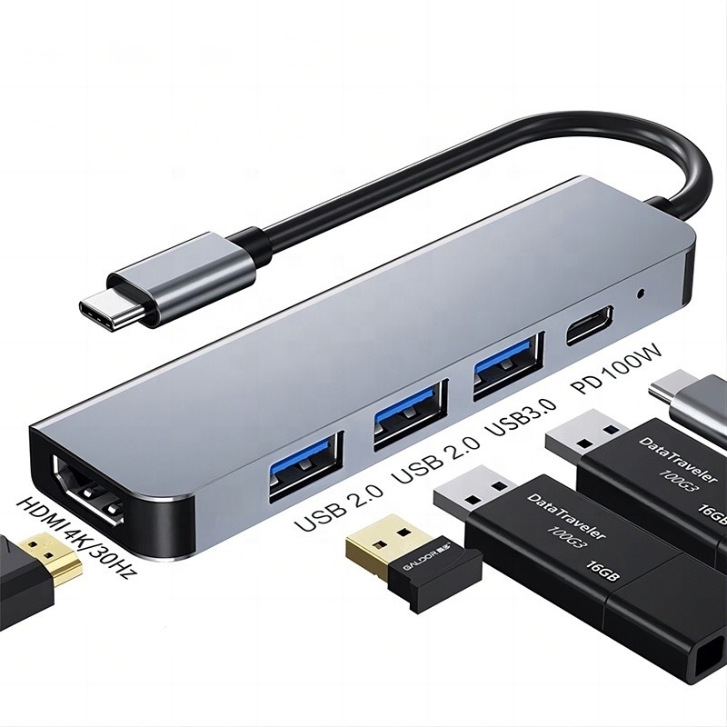 هاب ۶ در یک USB Type-C تا 4K HDMI و USB 3.0 برای مک بوک OEM / ODM