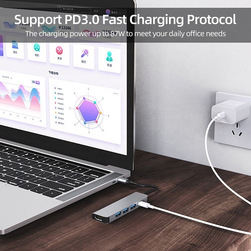 هاب ۶ در یک USB Type-C تا 4K HDMI و USB 3.0 برای مک بوک OEM / ODM