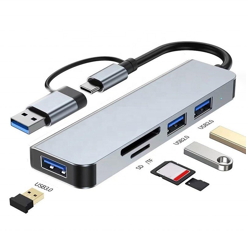 USB A/C Input USB 3.0 Type C Multiport Adapter Docking Station با خواننده کارت SD/TF