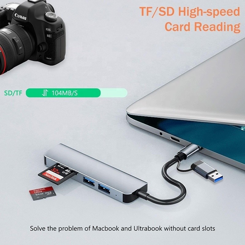 USB A/C Input USB 3.0 Type C Multiport Adapter Docking Station با خواننده کارت SD/TF