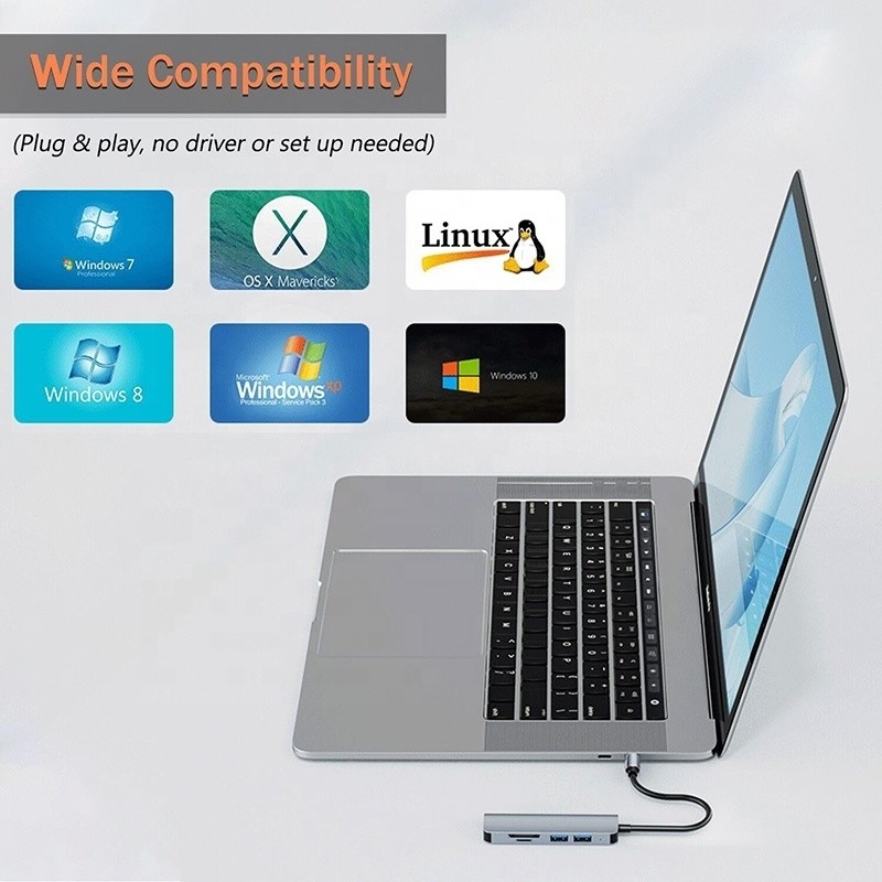 USB A/C Input USB 3.0 Type C Multiport Adapter Docking Station با خواننده کارت SD/TF