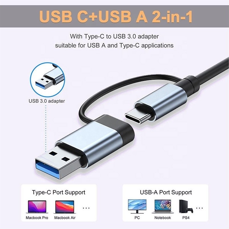 USB A/C Input USB 3.0 Type C Multiport Adapter Docking Station با خواننده کارت SD/TF
