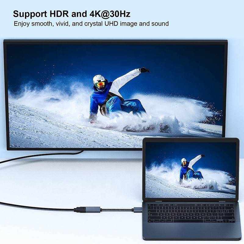 رزولوشن 4K USB C Hub Displayport به HDMI آداپتور کابل مرد به زن 1080P 4K30Hz 4K60Hz