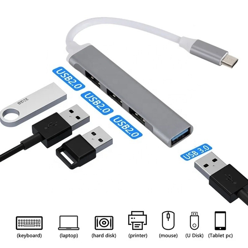 آلومینیوم 4 پورت USB Type-C به USB 3.0 2.0 هاب داده برای انتقال داده با سرعت بالا