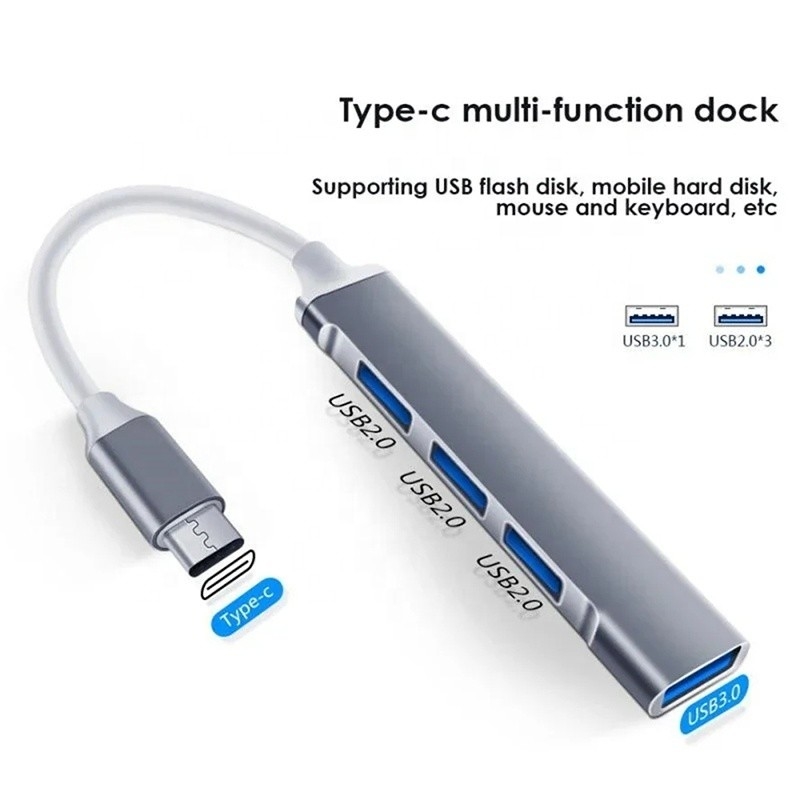 آلومینیوم 4 پورت USB Type-C به USB 3.0 2.0 هاب داده برای انتقال داده با سرعت بالا