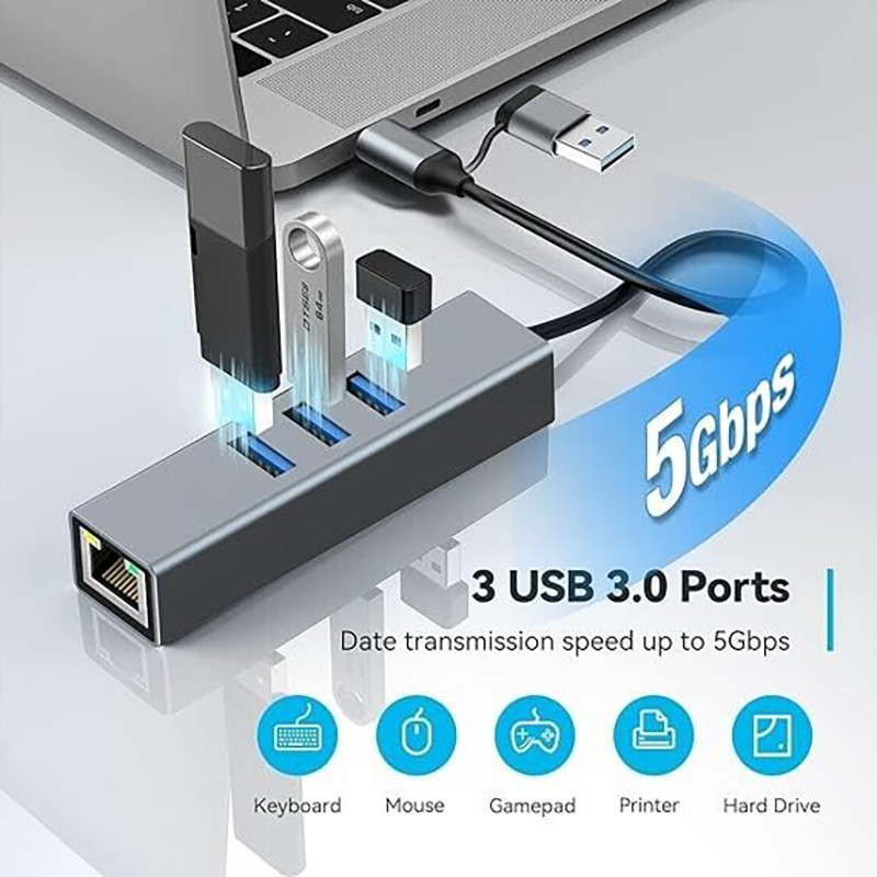 آداپتور USB Type-C به اترنت با 14 پورت USB 1000 Mbit / s Gigabit RJ45 LAN Hub