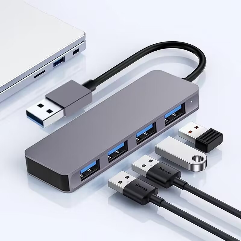 سرعت بالا 4 پورت USB 3.0 HUB 5Gbps USB C قابل حمل با آداپتور برق برای PC Mac لپ تاپ
