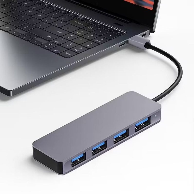 سرعت بالا 4 پورت USB 3.0 HUB 5Gbps USB C قابل حمل با آداپتور برق برای PC Mac لپ تاپ
