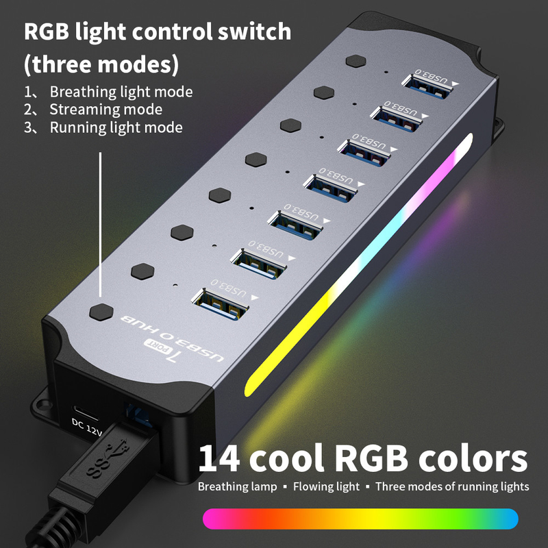 لوگو سفارشی سرعت پذیرفته شده USB 3.0 هاب با 7 پورت و طراحی آلیاژ آلومینیوم