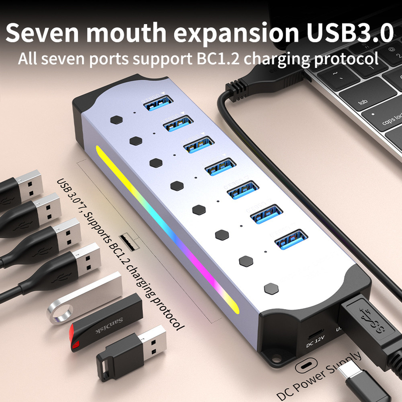 لوگو سفارشی سرعت پذیرفته شده USB 3.0 هاب با 7 پورت و طراحی آلیاژ آلومینیوم