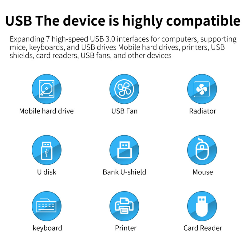 لوگو سفارشی سرعت پذیرفته شده USB 3.0 هاب با 7 پورت و طراحی آلیاژ آلومینیوم