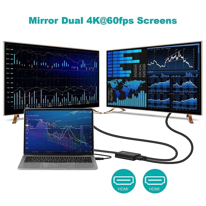 غیر محافظ USB 3.0 دو HDMI x2 خروجی تبدیل کننده صوتی برای مانیتور لپ تاپ