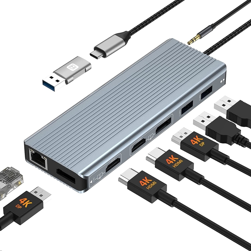 اتصال پیشرفته 12 در 1 USB C Type-C Hub Multiport Dock Station با دو HDMI