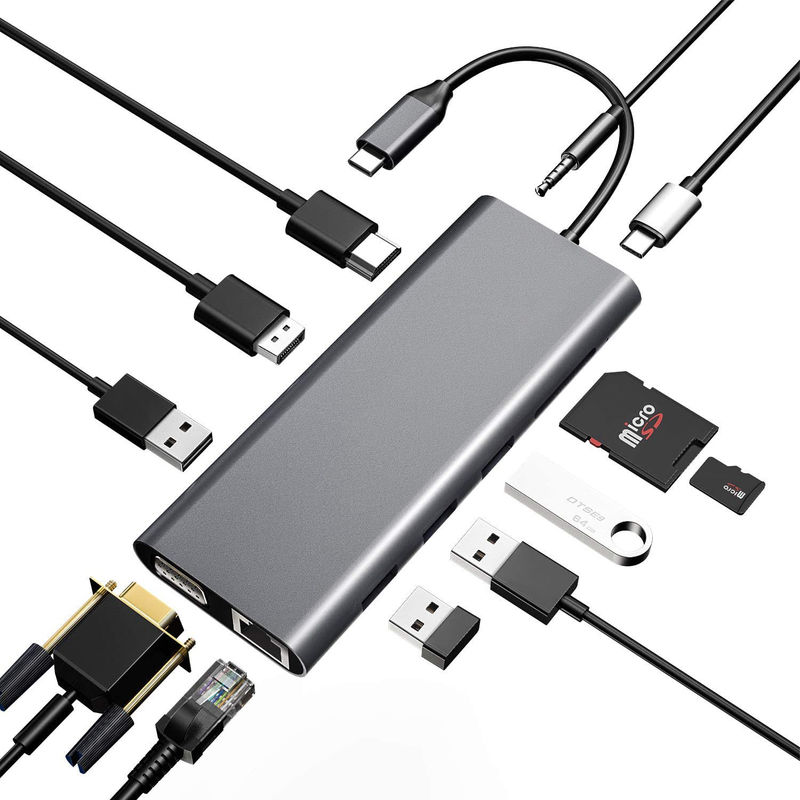 هاب USB C با HDMI و Displayport، 13 در 1 هاب USB C به Displayport با 100W PD