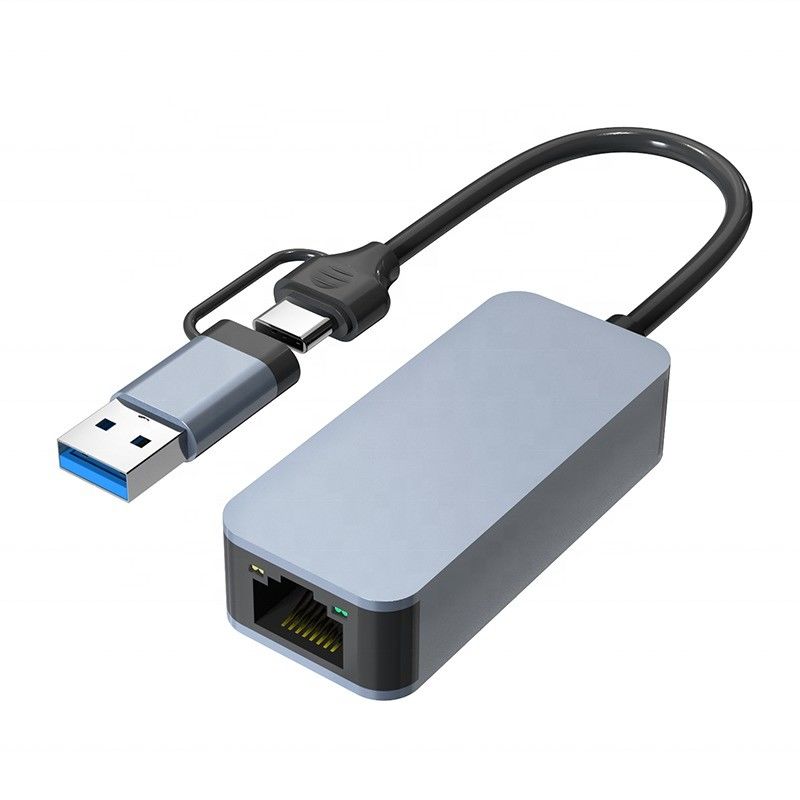 2 در 1 آلومینیوم USB 3.0 نوع C ادیپتر اترنت برای اتصال شبکه سریع و پایدار