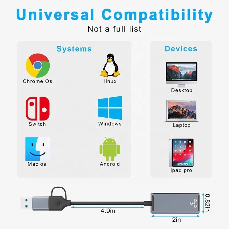 USB C Type-C به RJ45 اترنات گگابیت LAN آداپتور برای لپ تاپ در تقاضای بالا