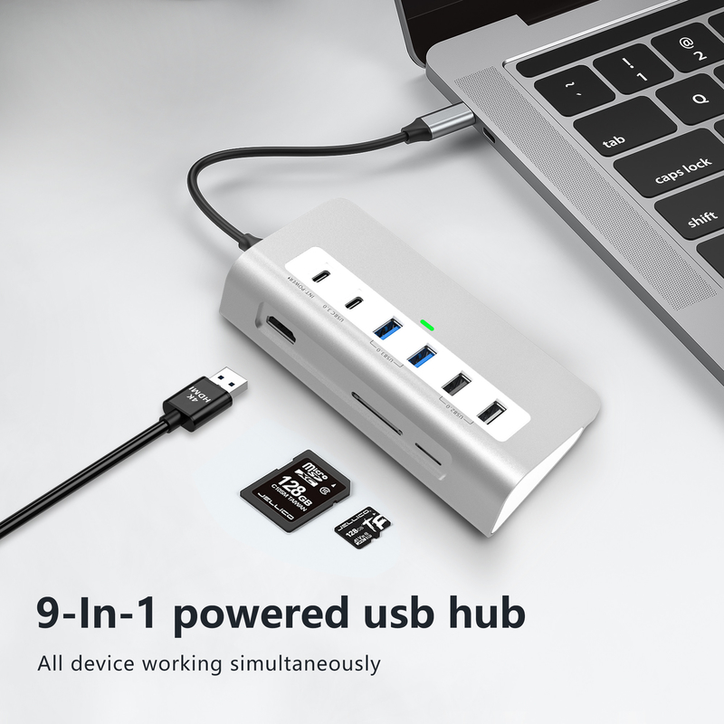 ویژگی های اضافی 9 در 1 ایستگاه اتصال USB-C با راهنمای کاربر و طراحی کامپکت شامل