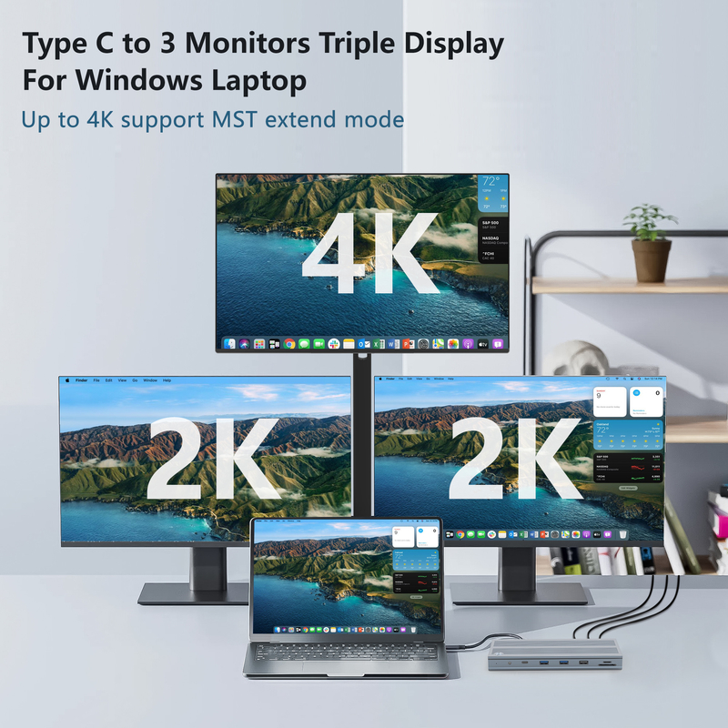 14 در 1 ایستگاه اتصال USB-C با Displaylink IC نوع C به HDMI پشتیبانی از مانیتورهای سهگانه تا 4K آلومینیوم آلیاژ و ABS