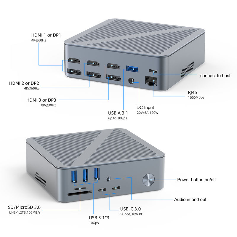 دسکتاپ USB-C Docking Station HDMI 4K رزولوشن نمایشگاه پورت USB C 3.1 برای لپ تاپ PC