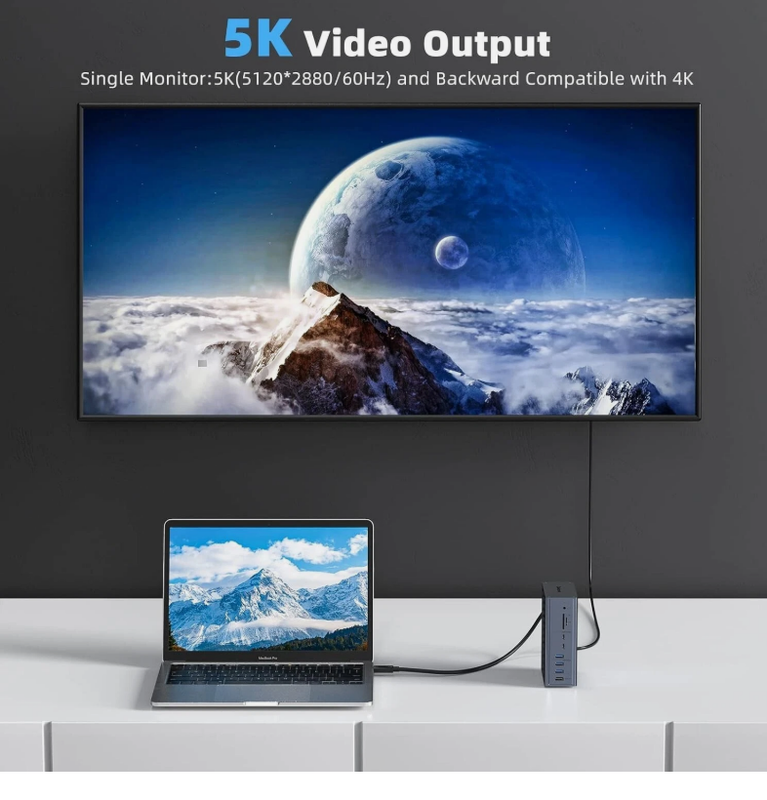 16-in-1 Thunderbolt 3 Docking Station با سرعت 40Gbps DP1.4 خروجی و شارژ 65W PD